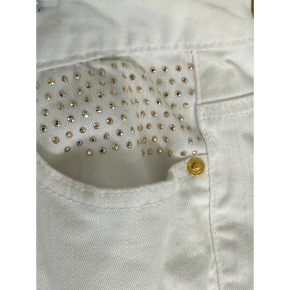 Michael Kors White Pants Denim Jeans Plus Size 20W Gold Emblishments Bling GUC - Picture 3 of 15